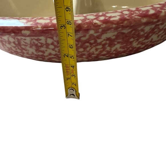 Roseville Spongeware Divided Oval Serving Dish Pink & White 12" x 9" Stoneware - Picture 8 of 8